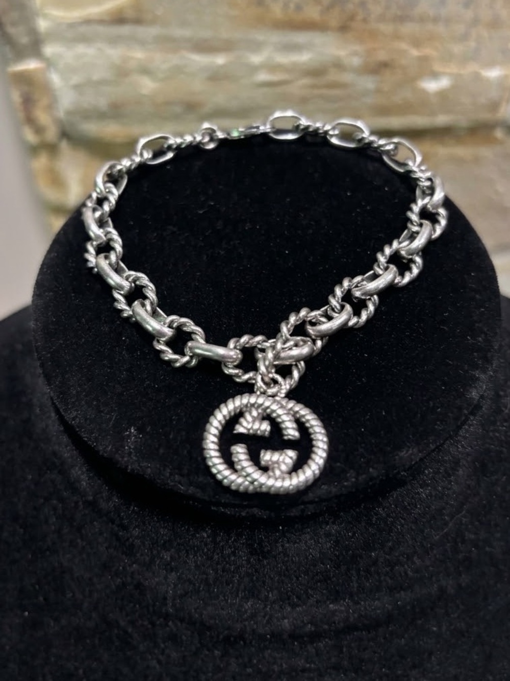Interlocking G Rope Link Charm Bracelet, Silver